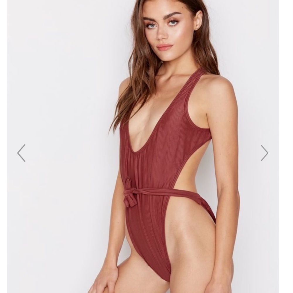 Maroon ribbed Risk Swim one piece